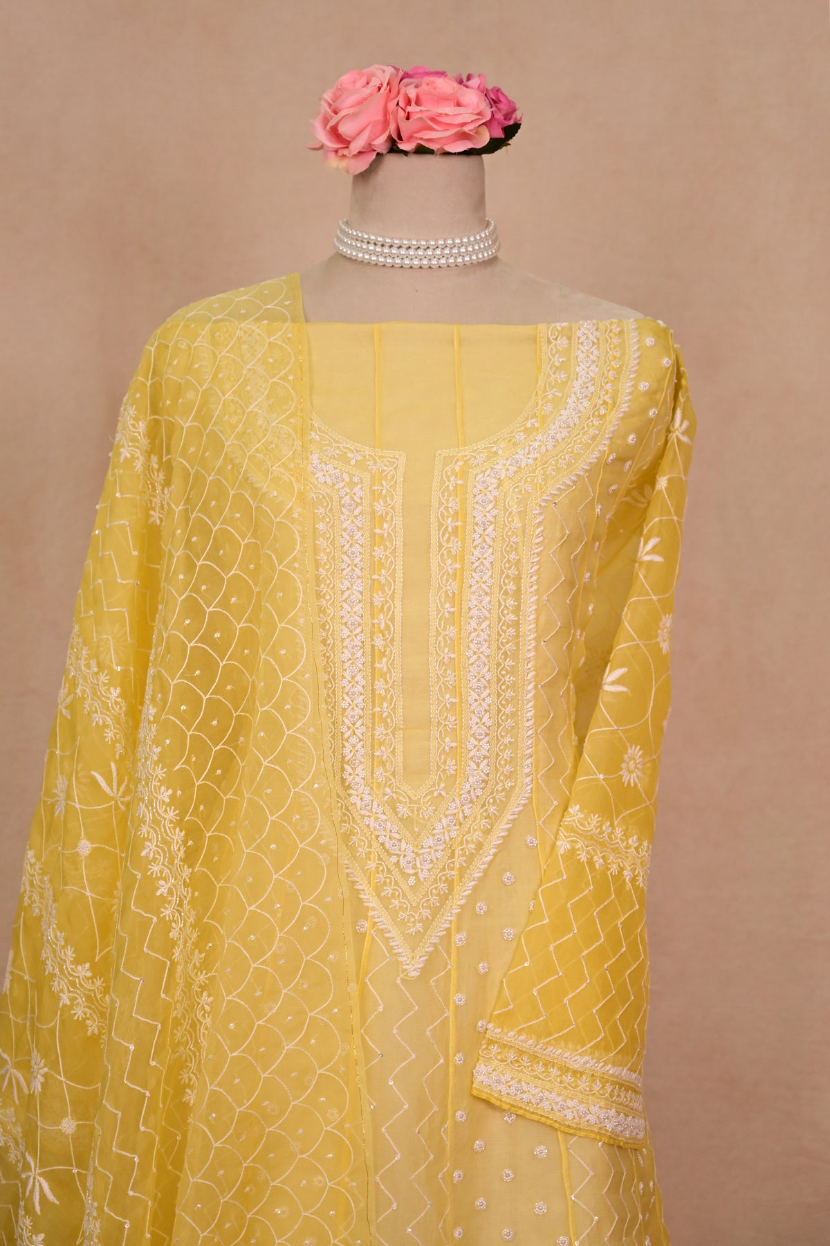Yellow Organza Chikankari Anarkali