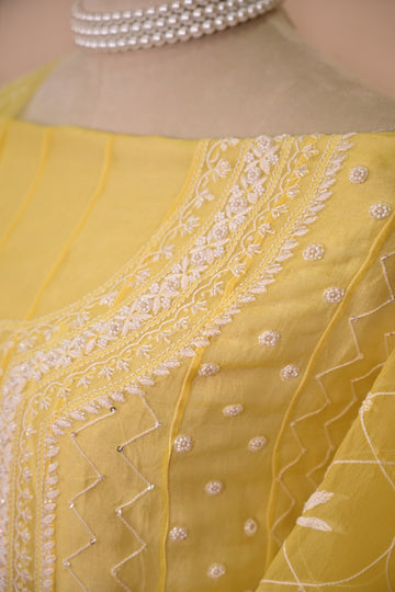 Yellow Organza Chikankari Anarkali