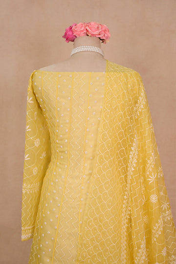 Yellow Organza Chikankari Anarkali
