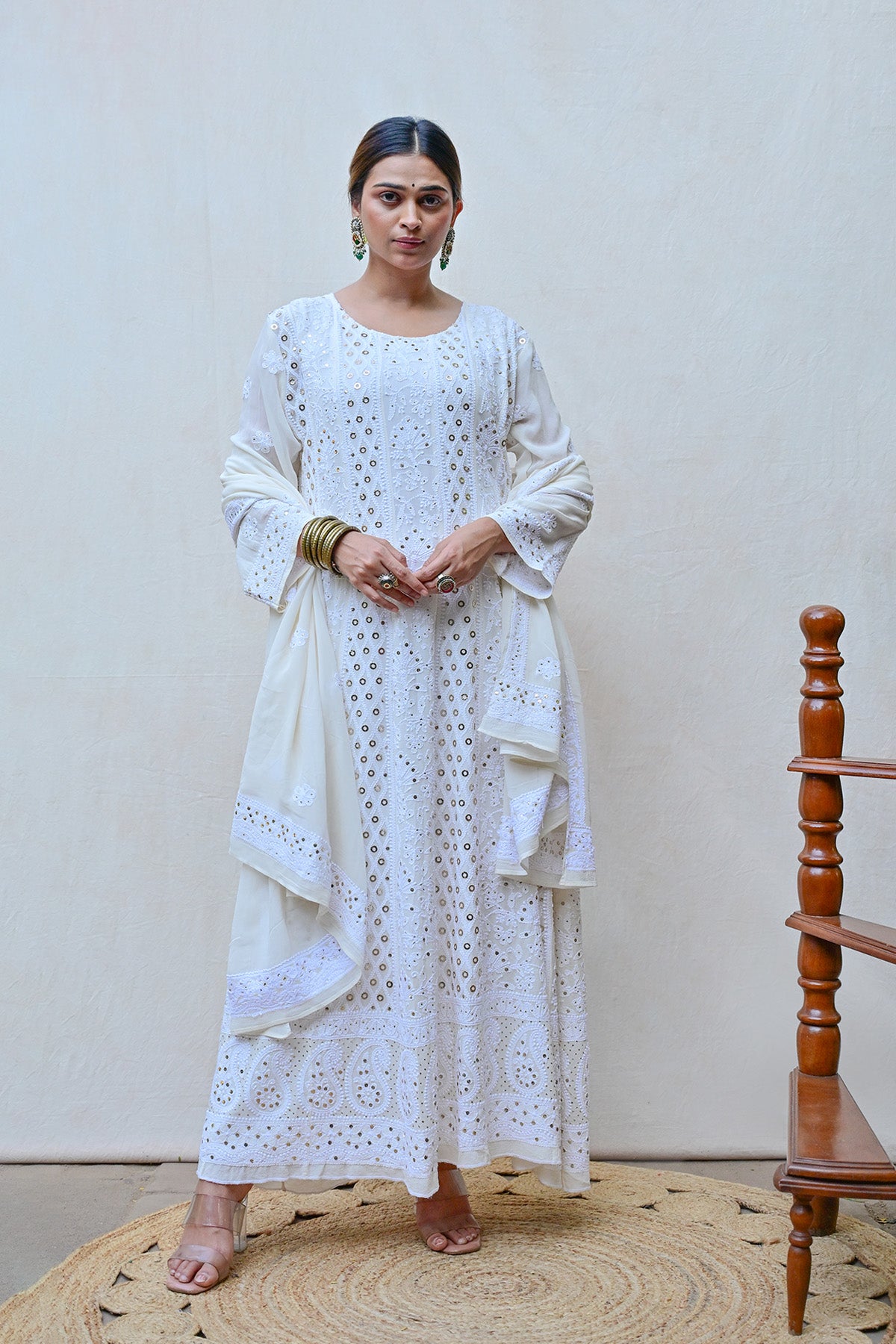 Ivory White Georgette Chikankari Anarkali