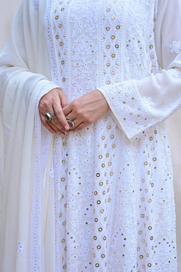 Ivory White Georgette Chikankari Anarkali