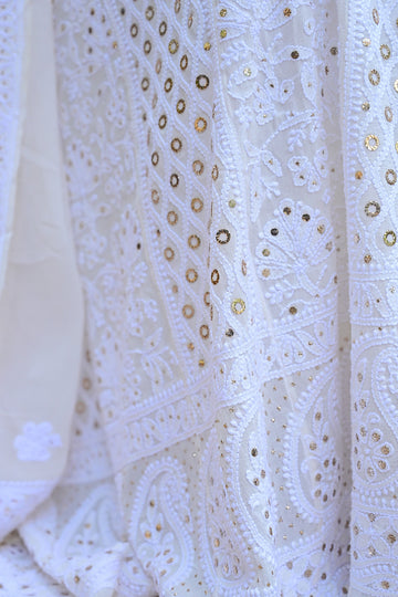 Ivory White Georgette Chikankari Anarkali