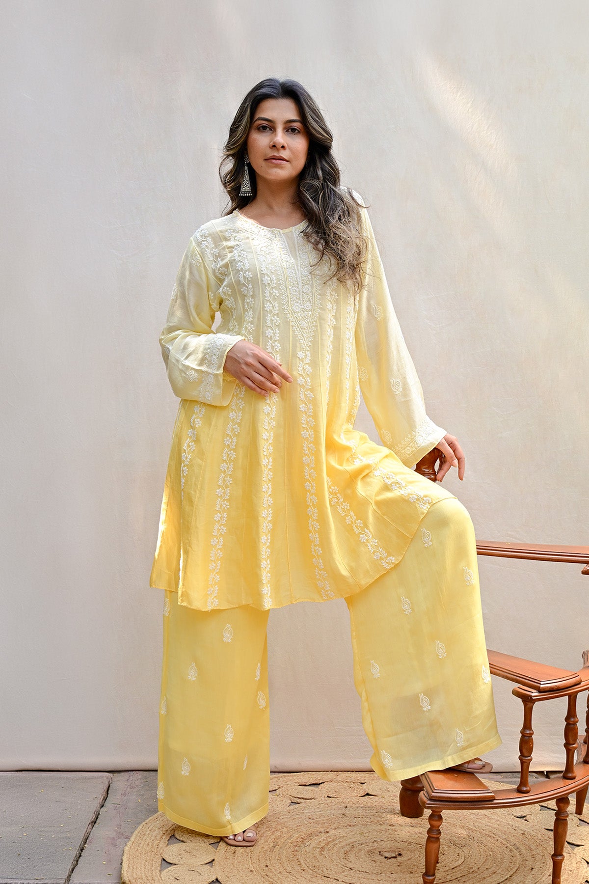 Ombre Yellow Soft Silk Chikankari Co-ord Set