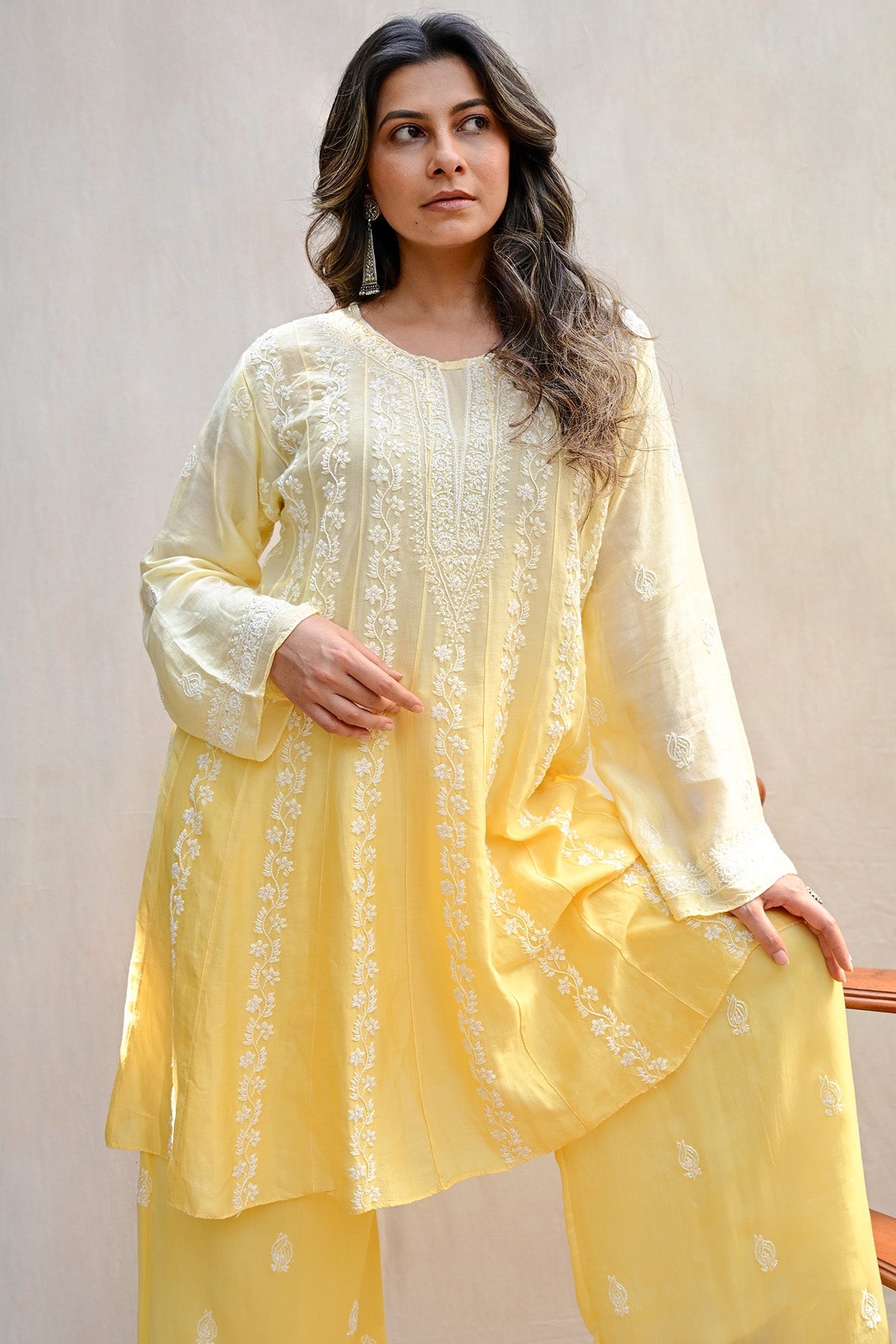 Ombre Yellow Soft Silk Chikankari Co-ord Set