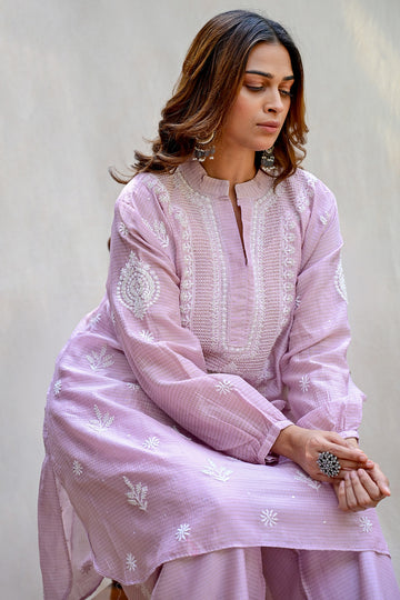 Light Lavender Chanderi Tissue Chikankari Co-ord Set