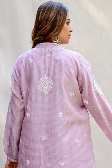 Light Lavender Chanderi Tissue Chikankari Co-ord Set