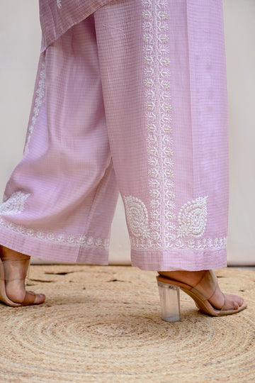 Light Lavender Chanderi Tissue Chikankari Co-ord Set