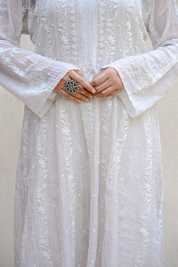 Ash White Tissue Chanderi Chikankari Co-ord Set