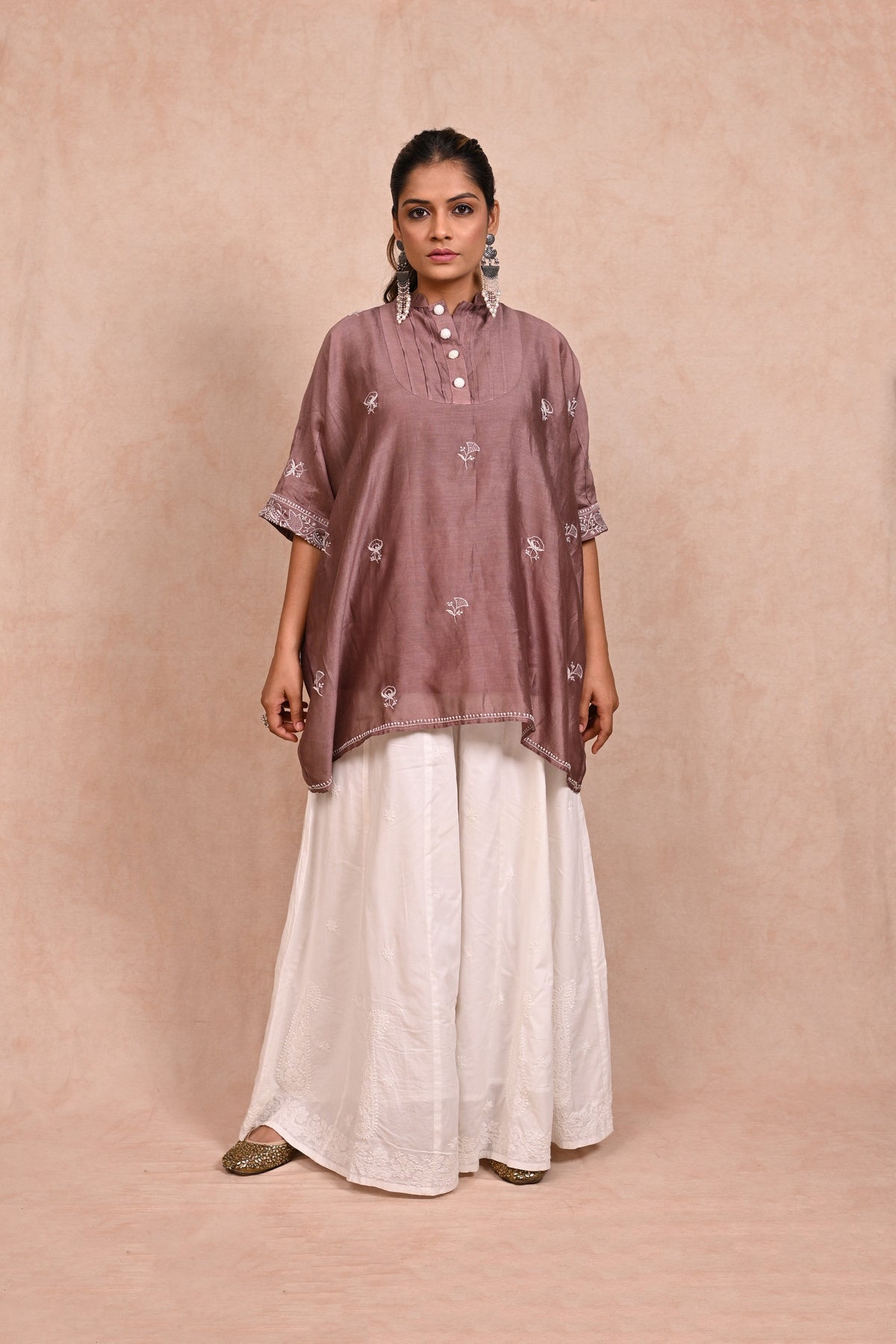 Rust Brown Chanderi Chikankari Kaftan