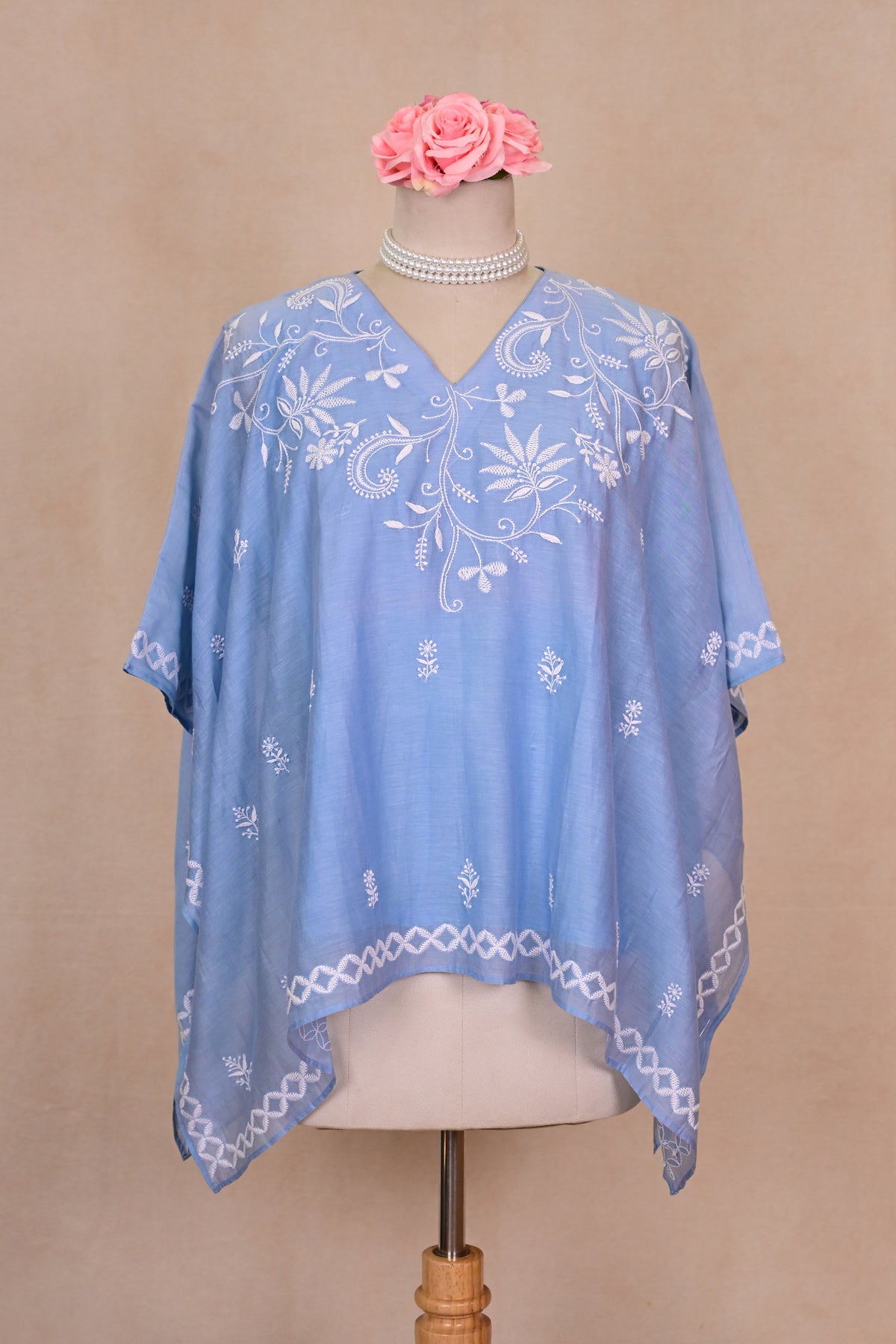 Light Blue Chanderi Chikankari Kaftan