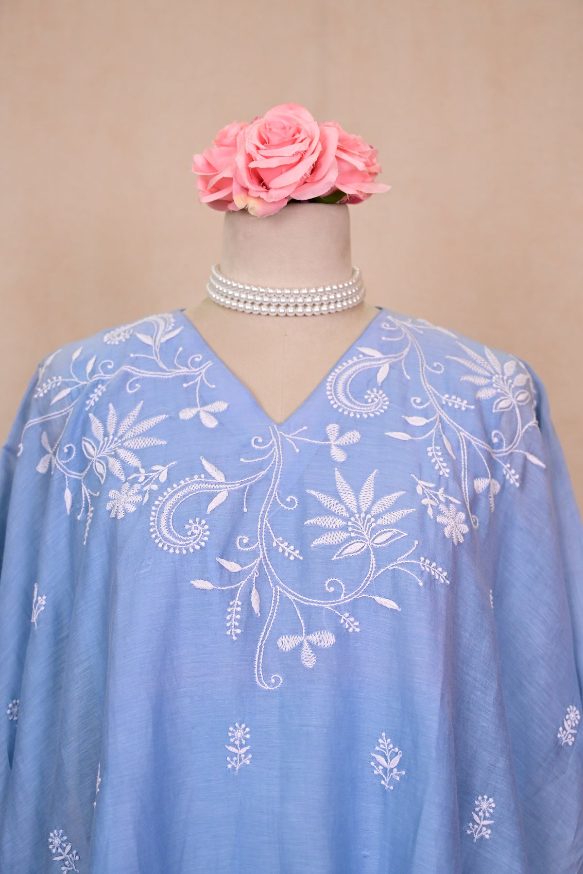 Light Blue Chanderi Chikankari Kaftan