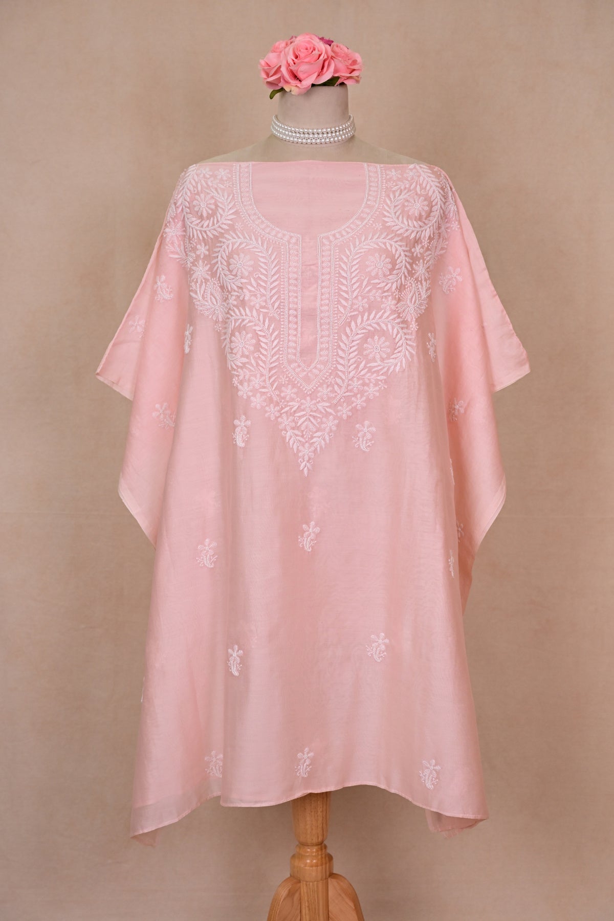 Blush Pink Chanderi Chikankari Kaftan