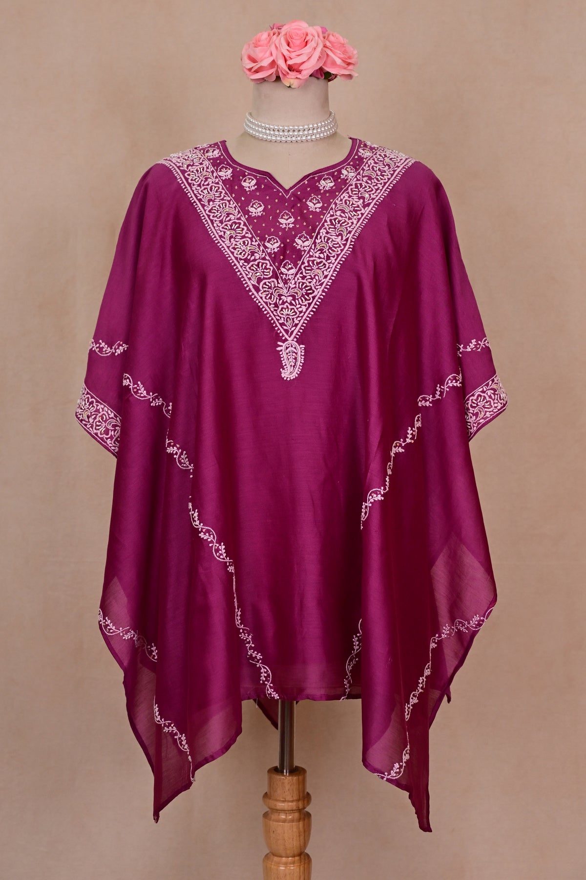 Plum Chanderi Chikankari Kaftan