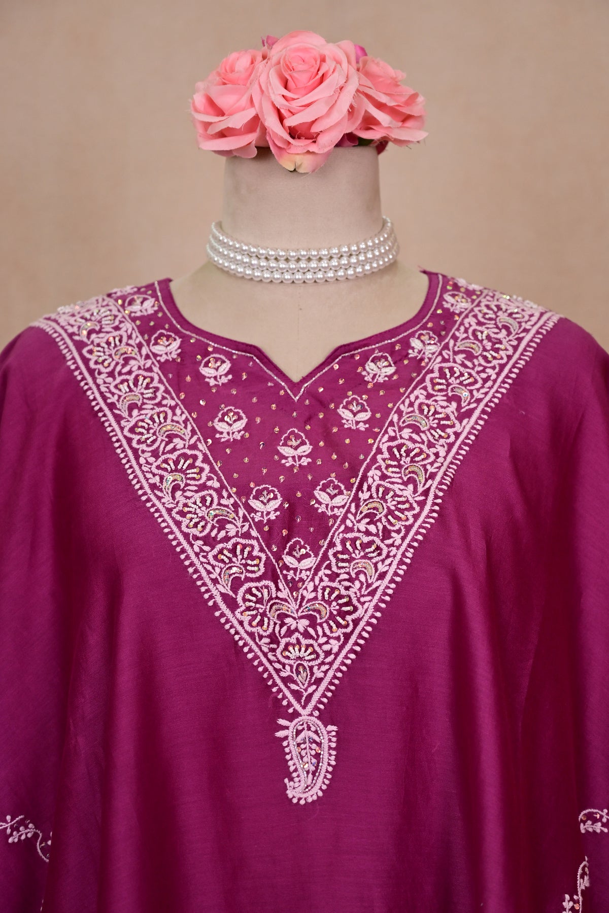 Plum Chanderi Chikankari Kaftan