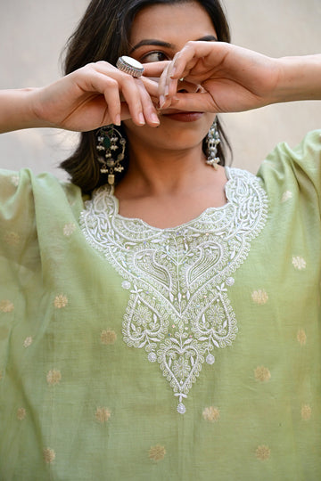 Sage Green Banarasi Chanderi Chikankari Kaftan