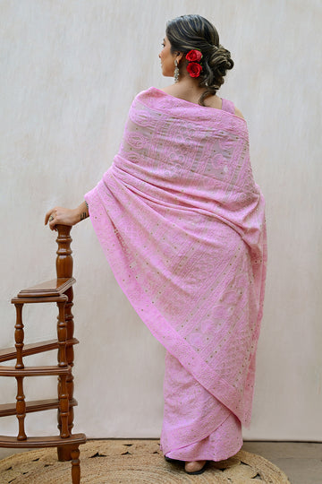 Light Pink Georgette Chikankari Saree