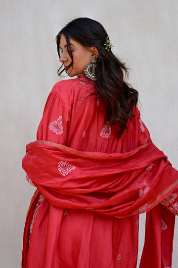 Ruby Red Chanderi Chikankari Suit