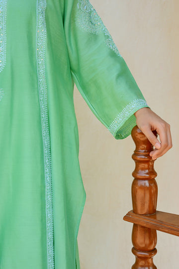 Parakeet Green Chanderi Chikankari Suit