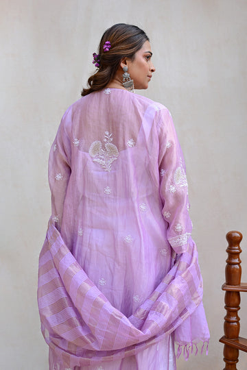 Light Lavender Tissue Chanderi Chikankari Suit