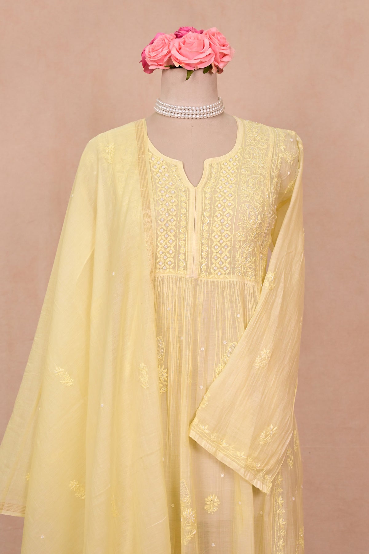 Light Yellow Mul Chanderi Chikankari Suit