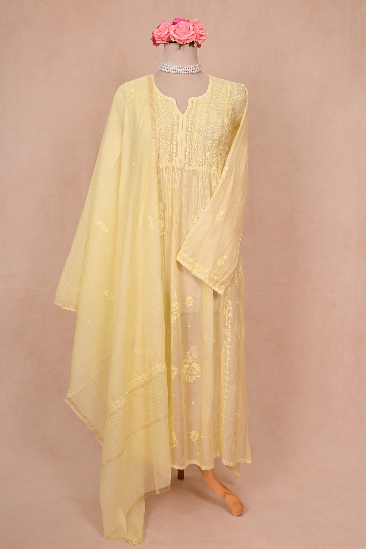Light Yellow Mul Chanderi Chikankari Suit
