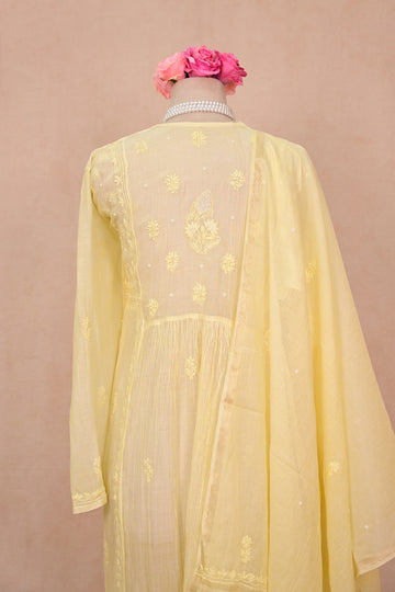Light Yellow Mul Chanderi Chikankari Suit