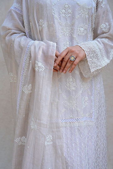 Beige Tissue Chanderi Chikankari Suit
