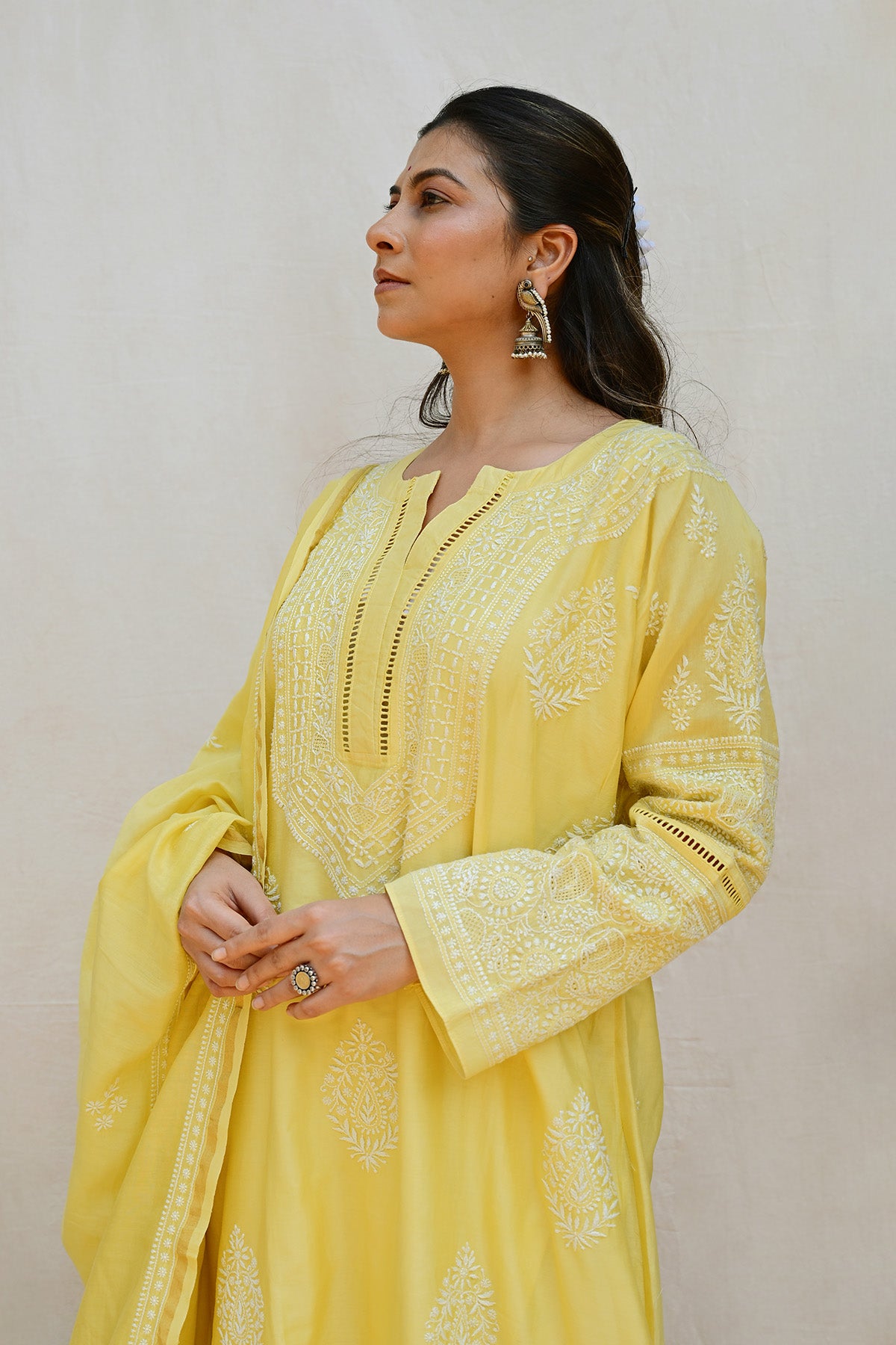 Pastel Yellow Chanderi Chikankari Suit