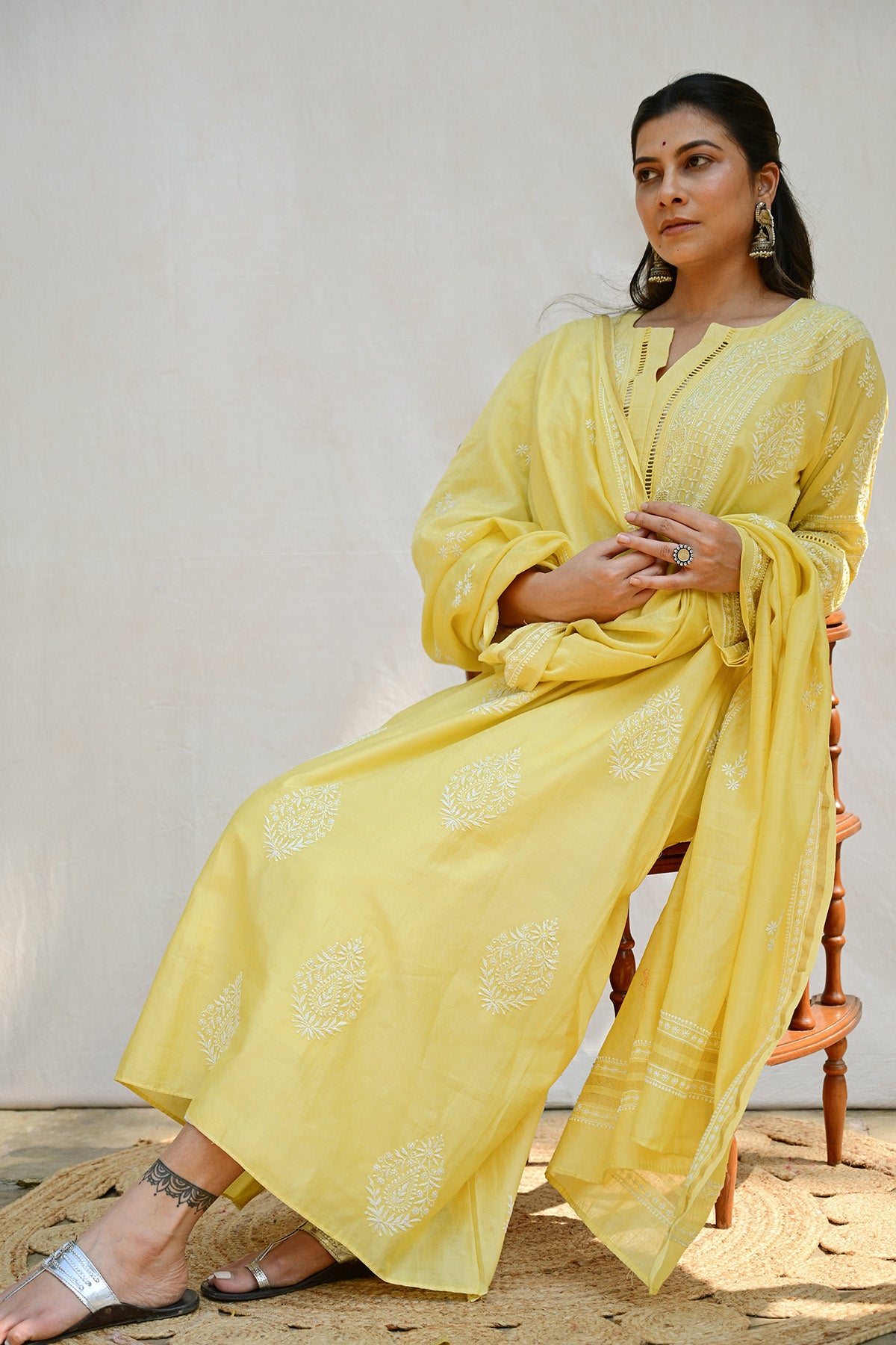 Pastel Yellow Chanderi Chikankari Suit
