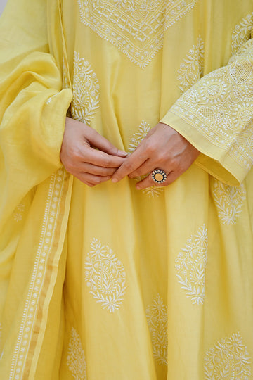 Pastel Yellow Chanderi Chikankari Suit