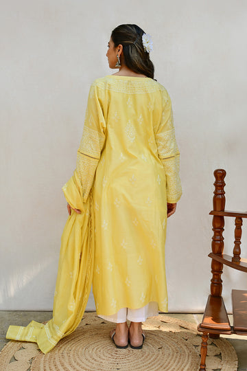 Pastel Yellow Chanderi Chikankari Suit