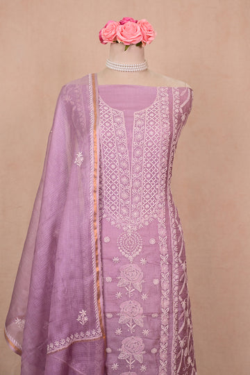 Dark Lavender Kota Silk Chikankari Suit