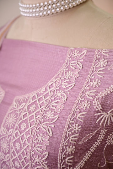 Dark Lavender Kota Silk Chikankari Suit