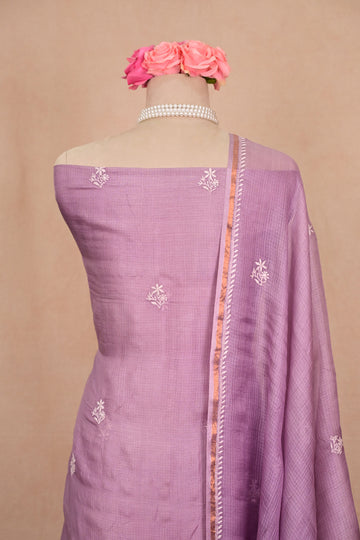 Dark Lavender Kota Silk Chikankari Suit