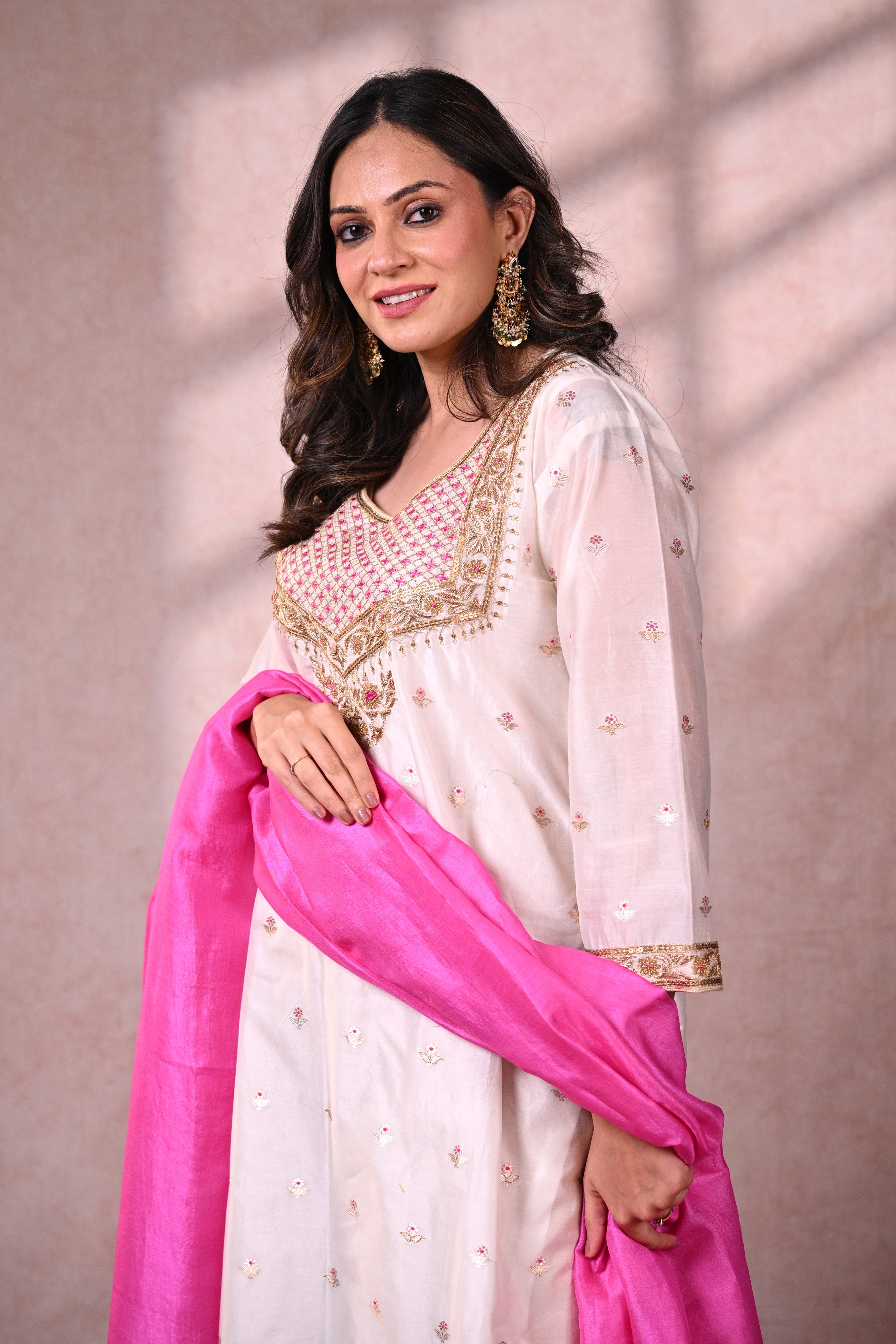 Off White Banarasi Chanderi Silk Zardozi Suit