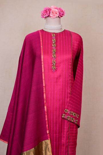 Magenta Tussar Mulberry Silk Zardozi Suit