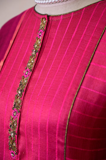 Magenta Tussar Mulberry Silk Zardozi Suit