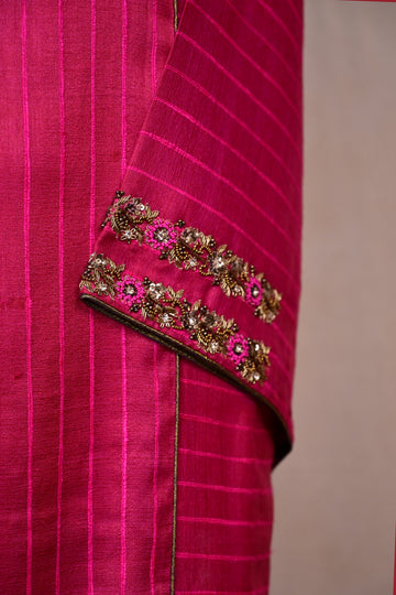 Magenta Tussar Mulberry Silk Zardozi Suit