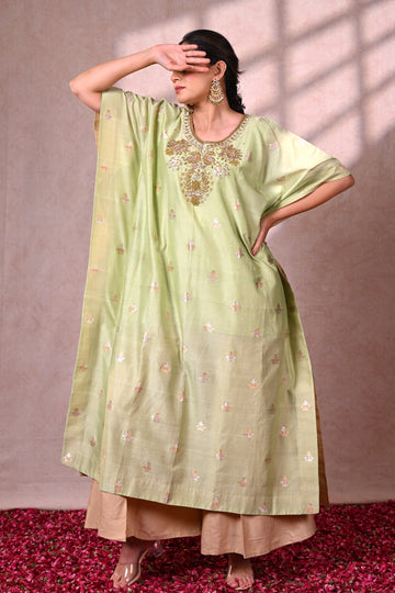 Pistachio Banarasi Chanderi Silk Zardozi Kaftan