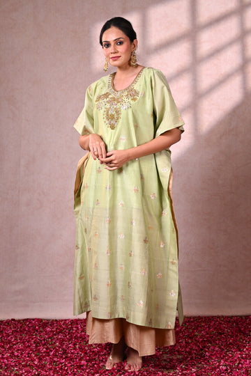Pistachio Banarasi Chanderi Silk Zardozi Kaftan