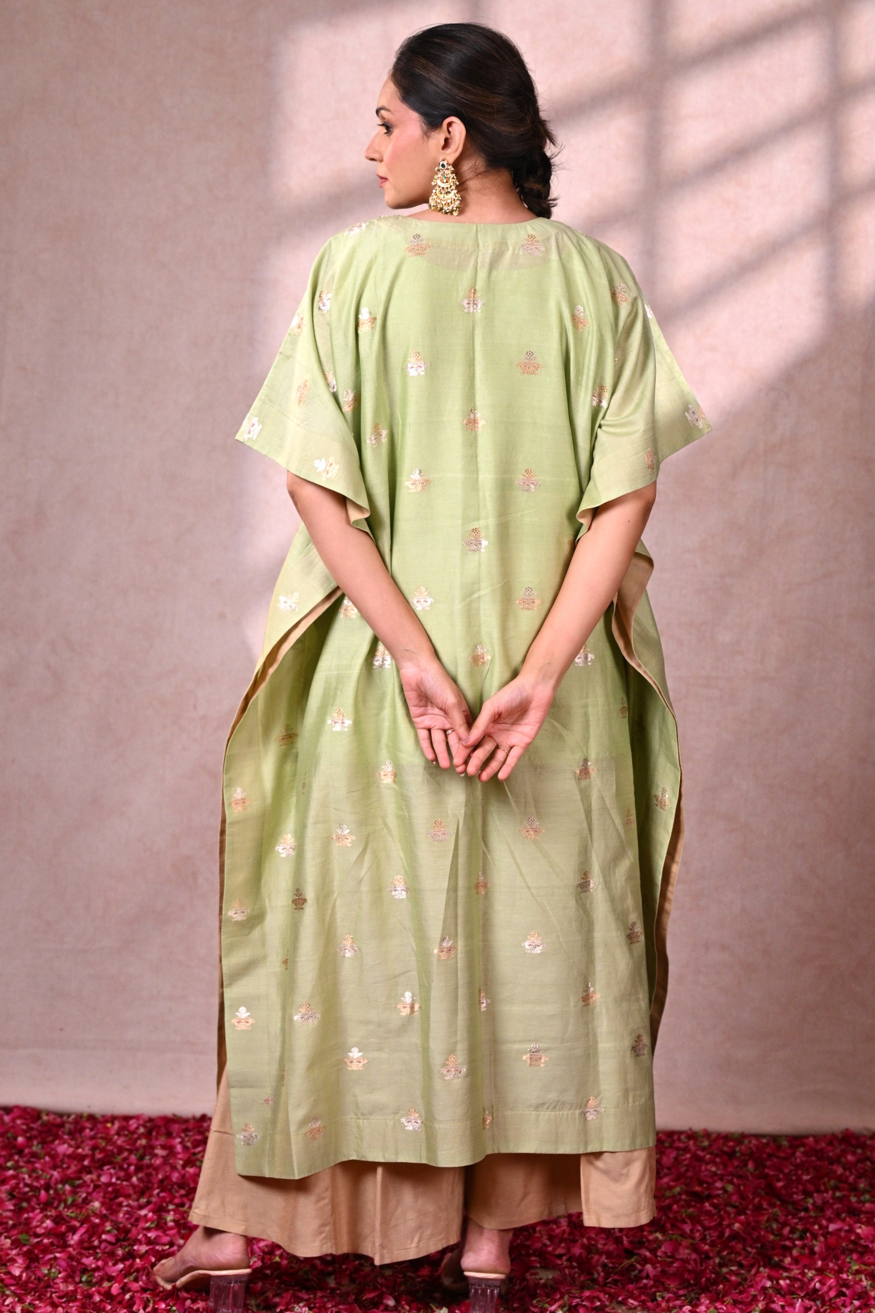 Pistachio Banarasi Chanderi Silk Zardozi Kaftan
