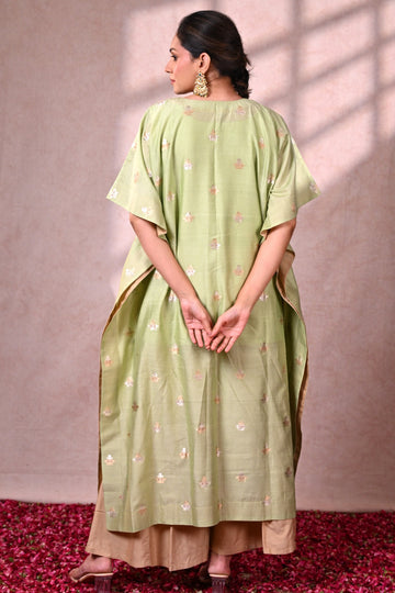 Pistachio Banarasi Chanderi Silk Zardozi Kaftan