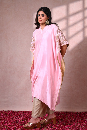 Vark Pink Dupion Silk Zardozi Kaftan