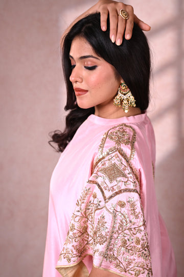 Vark Pink Dupion Silk Zardozi Kaftan