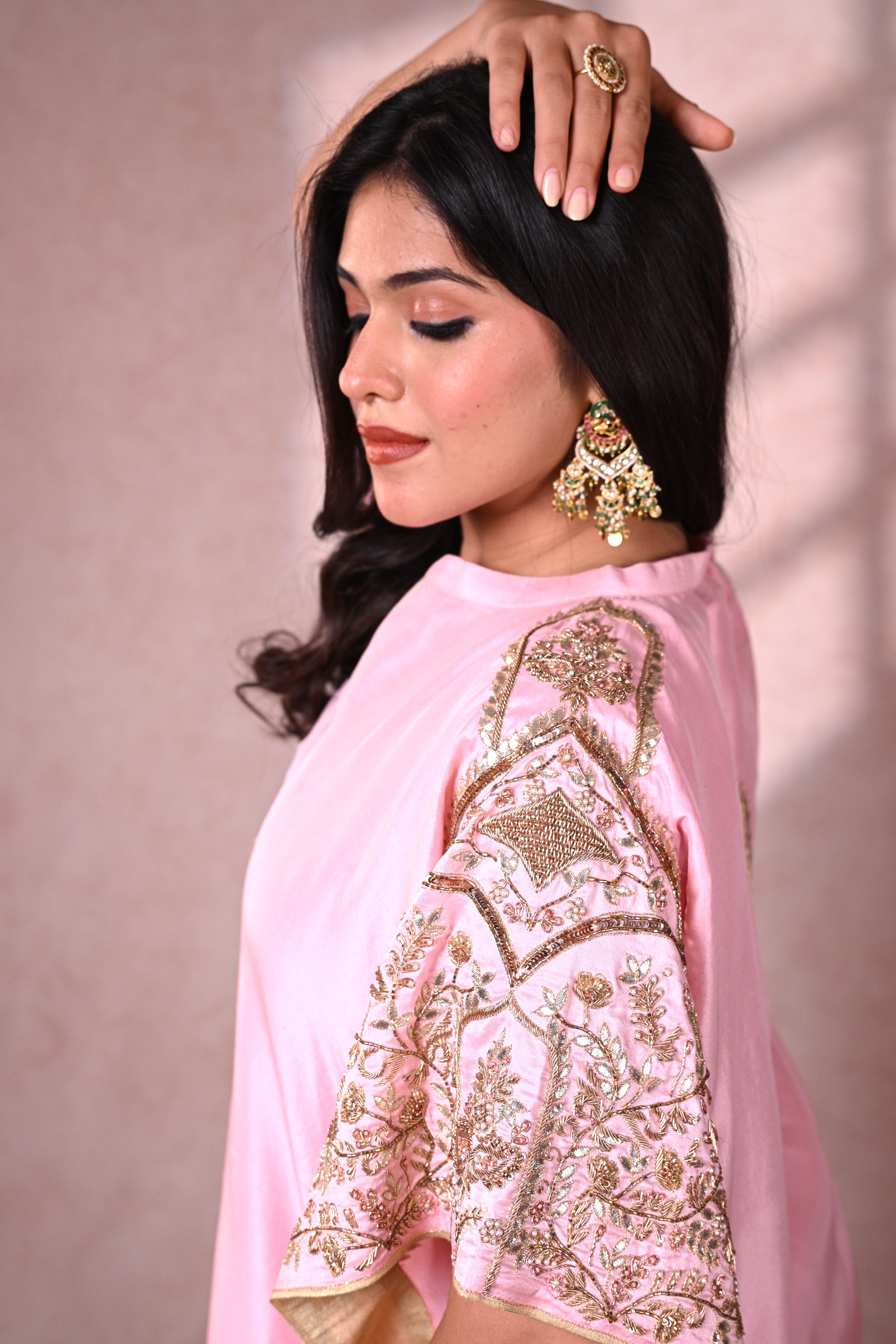 Vark Pink Dupion Silk Zardozi Kaftan
