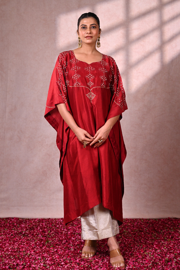 Crimson Dupion Silk Kaftan
