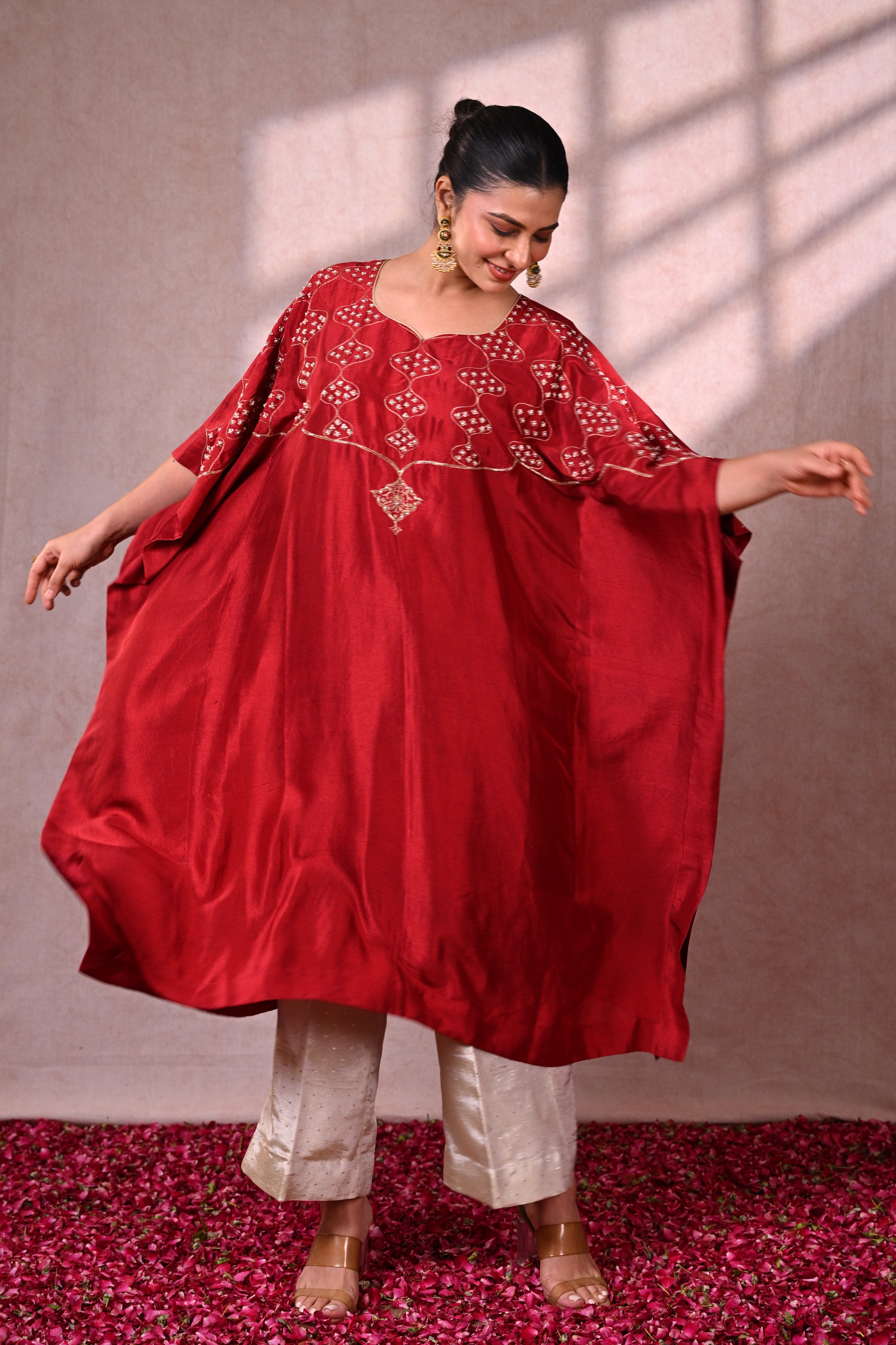 Crimson Dupion Silk Kaftan