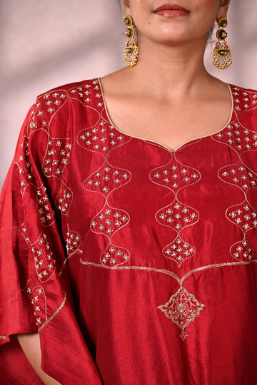Crimson Dupion Silk Kaftan