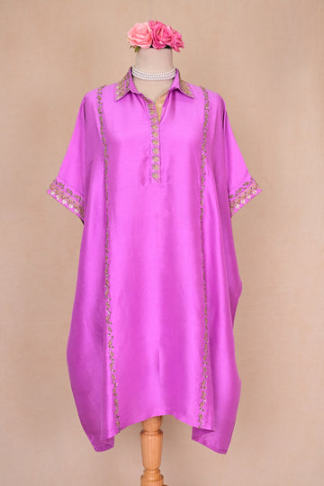 Lilac Dupion Silk Zardozi Kaftan