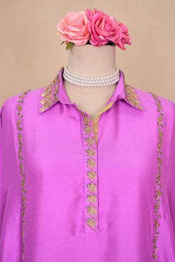 Lilac Dupion Silk Zardozi Kaftan